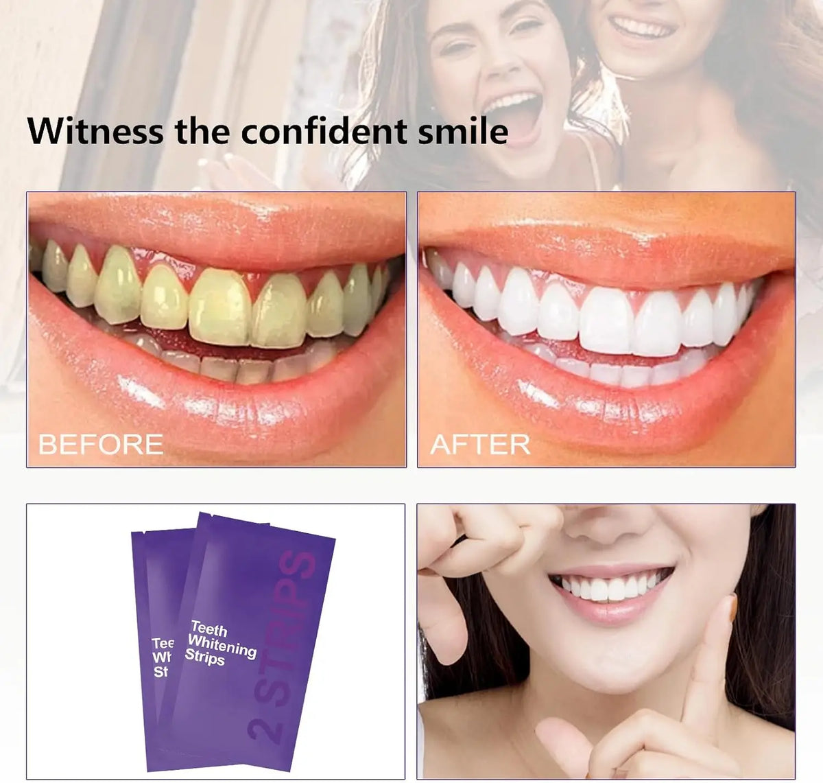 Tiras Blanqueadoras Dentales Moradas – Efecto Sonrisa Más Blanca